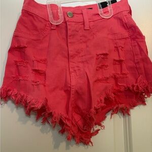 Fashion Nova Pink Distressed Jean Shorts